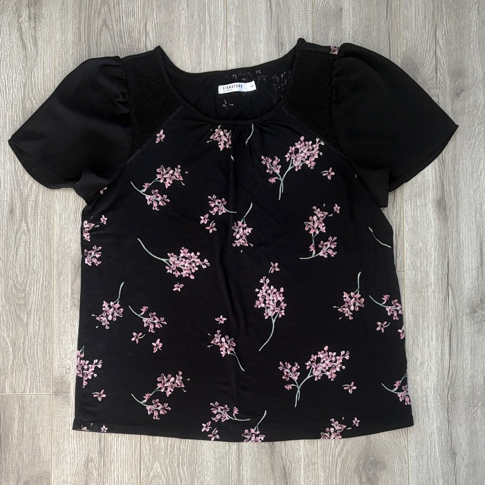 Reitmans Black and Pink Floral Kids Blouse